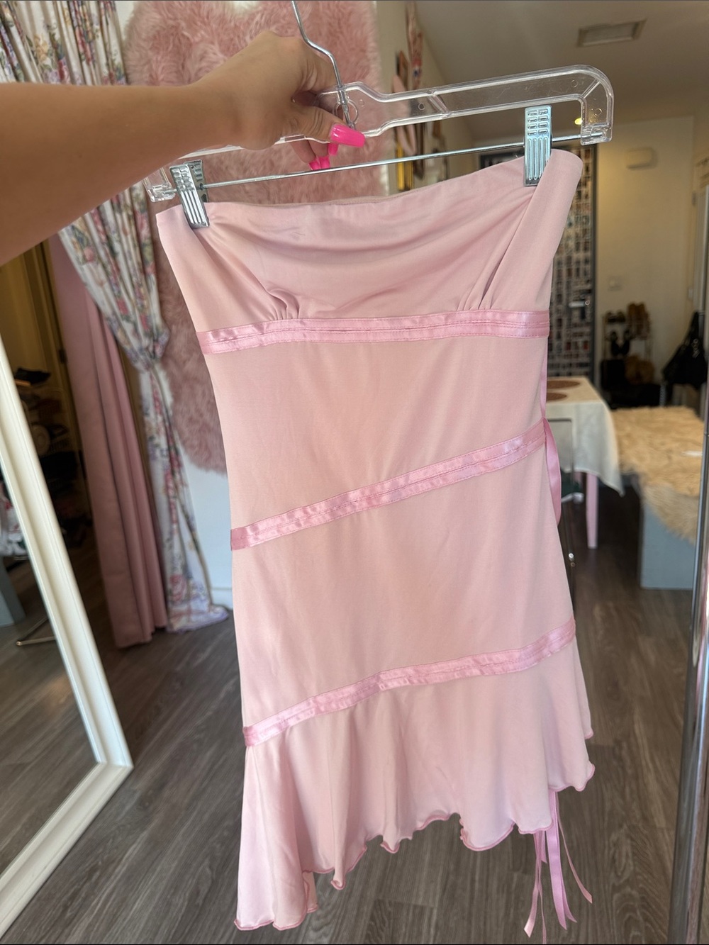 I.AM.GIA Strapless Pink asymmetrical Satin-Trim Midi Dress - Picture 3 of 4